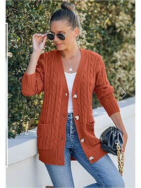 Longline Rust-Tone Button Front Cardigan. Item # 11406